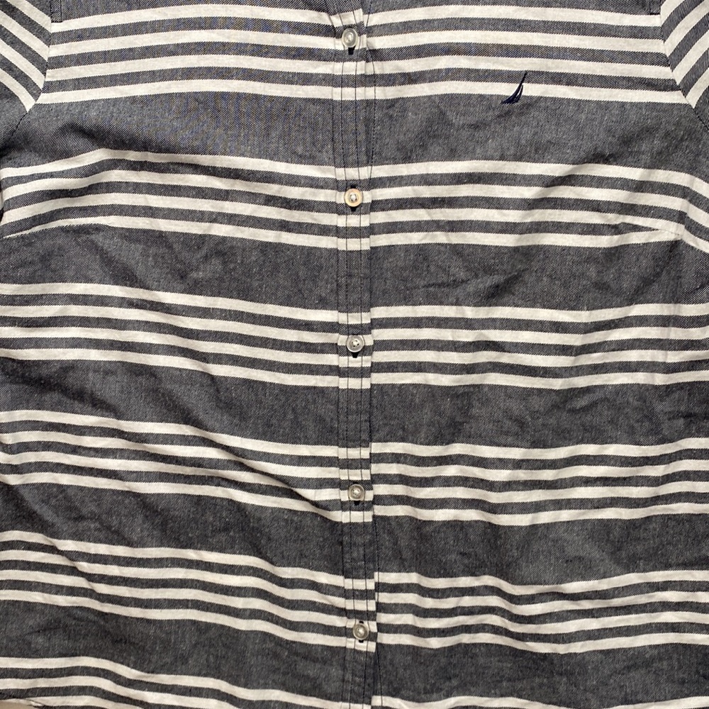 Nautica Long Sleeve Button Up Shirt Blouse Striped Womens Size XL Grayish Blue - Picture 4 of 14